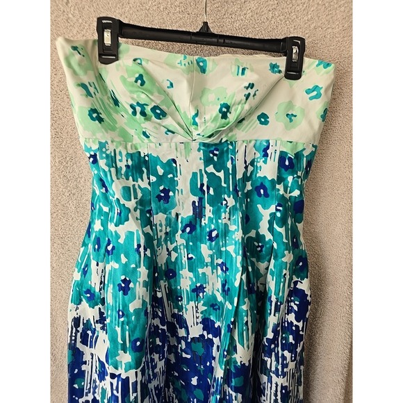 Calvin Klein Blue White Floral Watercolor Strapless Dress Blue/turquoise Size 12 - Picture 5 of 16